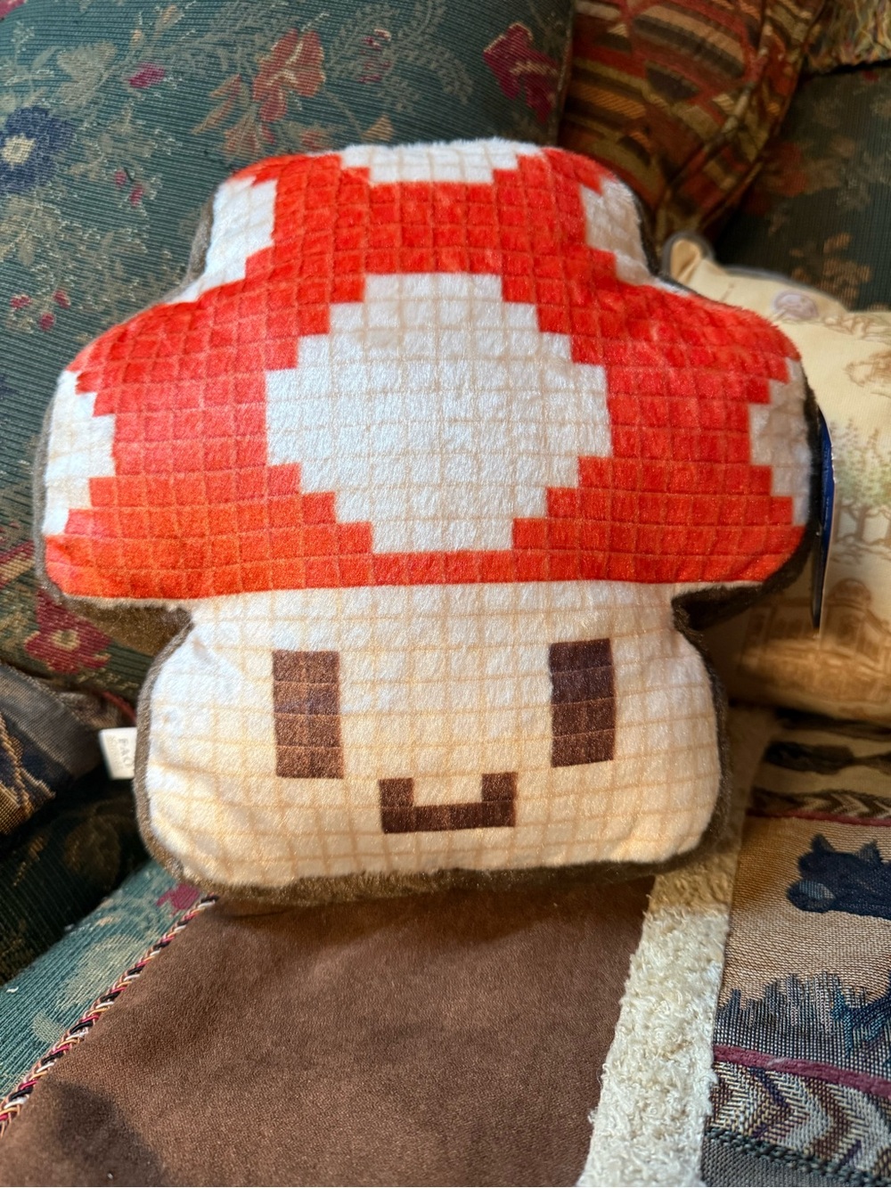 FAO Schwarz 10" Retro Pixel Mushroom Plush Stuffed Toy Gaming Decor NWT